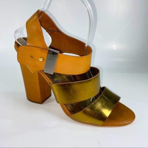 Sam Edelman Yelena Block Heel Gold Chunky Sandals - Picture 7 of 12